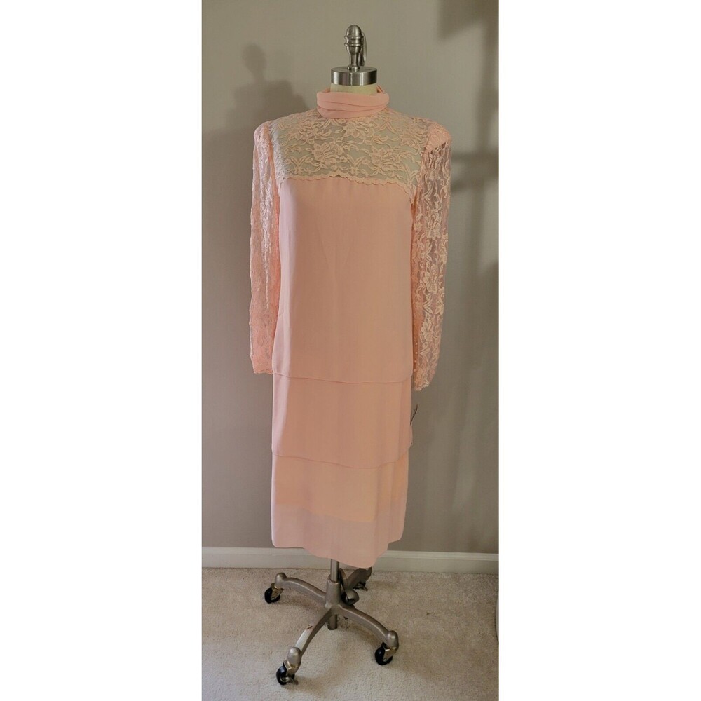 NWT Vintage 70s 80s Ursula of Switzerland Lace & Chiffon MOB Dress Size 10